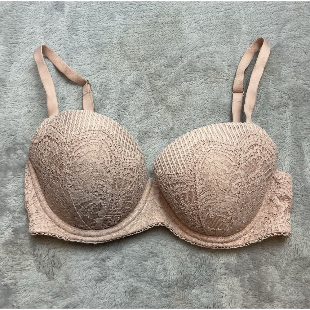 Victorias Secret‎ Dream Angels Lined Demi Bra Sz 32DD Dusty Mauve Lace Underwire